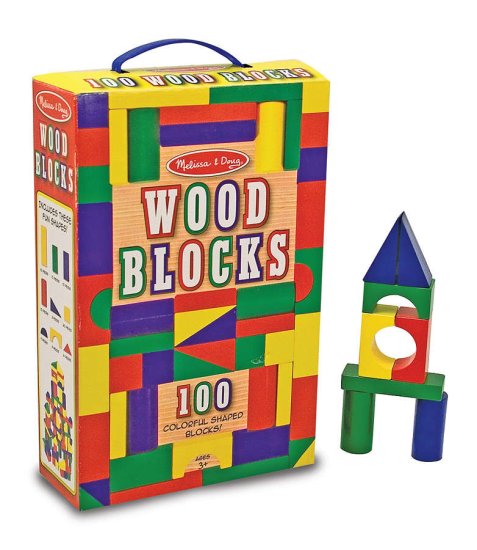 Melissa & Doug 100 Colorful Shaped Wood Blocks - Click Image to Close