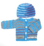 KSS Striped Multicolored Baby Sweater/Cardigan & Hat (6 Months) SW-845