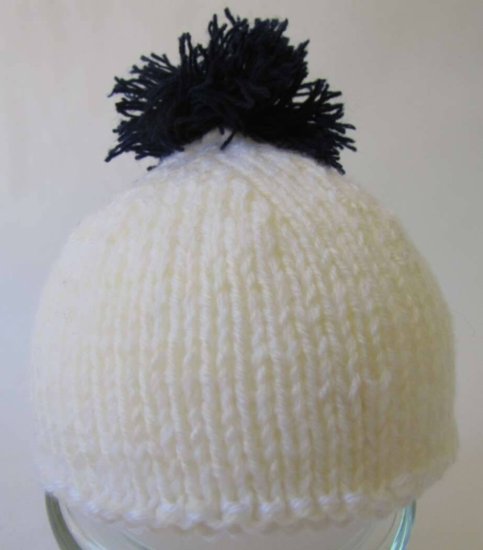 KSS Ivory White Beanie with a Navy Tassell 16