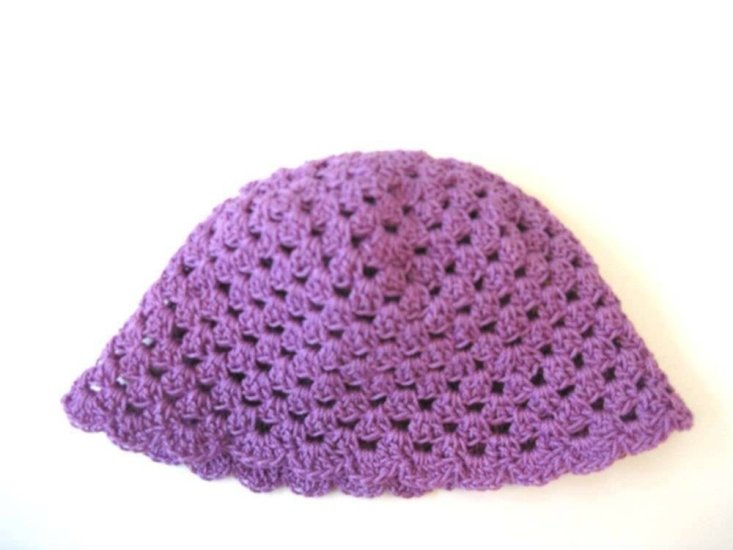 KSS Purple Crocheted Cotton Cap 16-17" (12-24 Months) - Click Image to Close