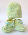 KSS turqoise/Yellow Knitted Booties and Hat set (0 - 3 Months)