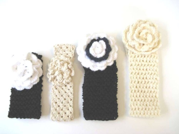 KSS Black Knitted Headband with White Flower 14-17