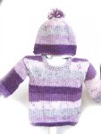 KSS Striped Soft Purple/White Toddler Sweater & Hat (12 Months) SW-692