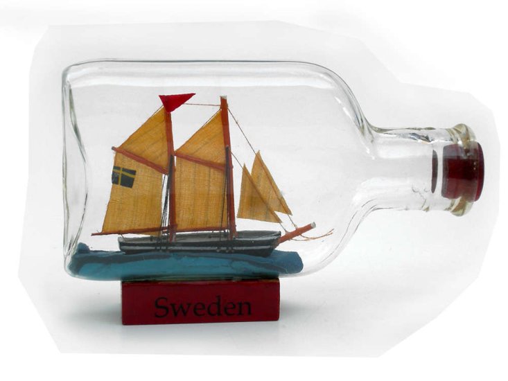 Ship in a bottle with Swedish flag - Click Image to Close