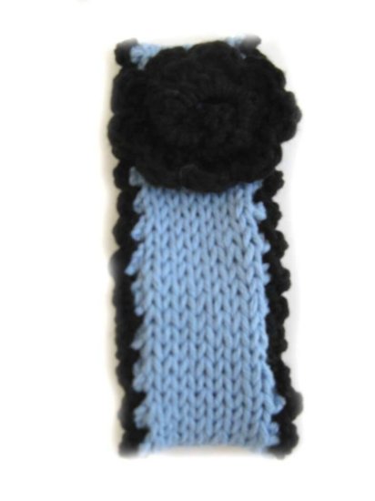 KSS Blue Cotton Headband, Black Flower 12-14" (0-6 Months)