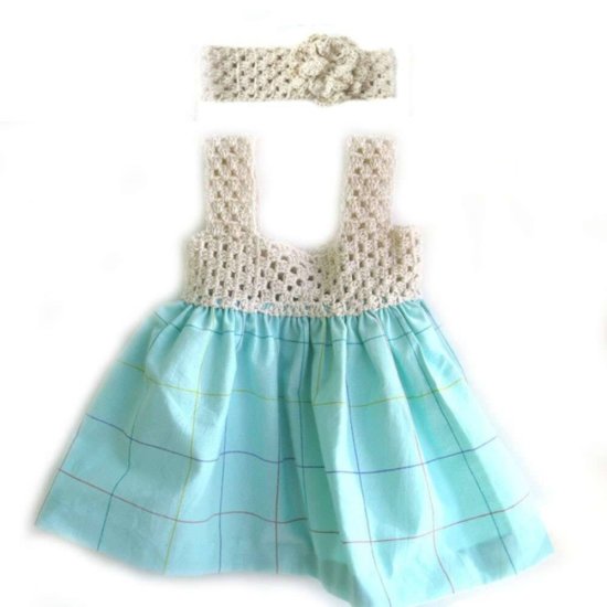 KSS Turquoise Crocheted/Woven Cotton Dress 12 Months DR-044 - Click Image to Close