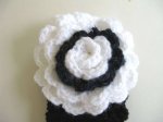 KSS Black Knitted Headband with White Flower 14-17"