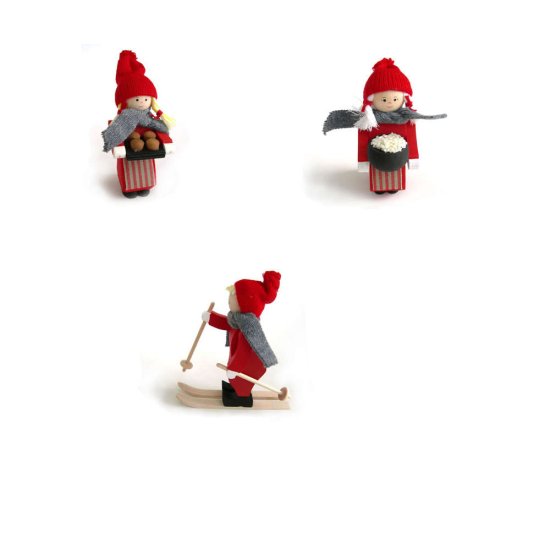 Tomte Girl with Cookie sheet, Porridge and Boy on Skis