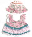 KSS Pink/Green Crocheted Baby Dress and Hat 6-9 Months DR-143
