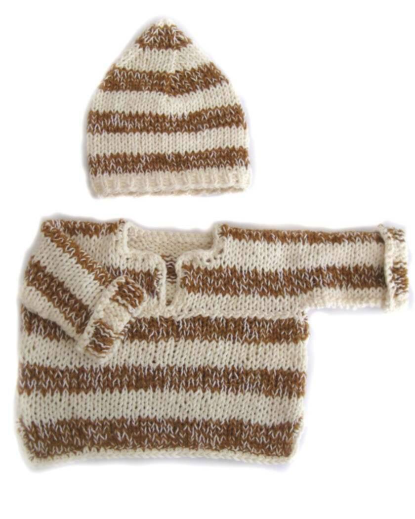 KSS Brown/Natural Cotton Sweater and Hat 6-9 Months - Click Image to Close