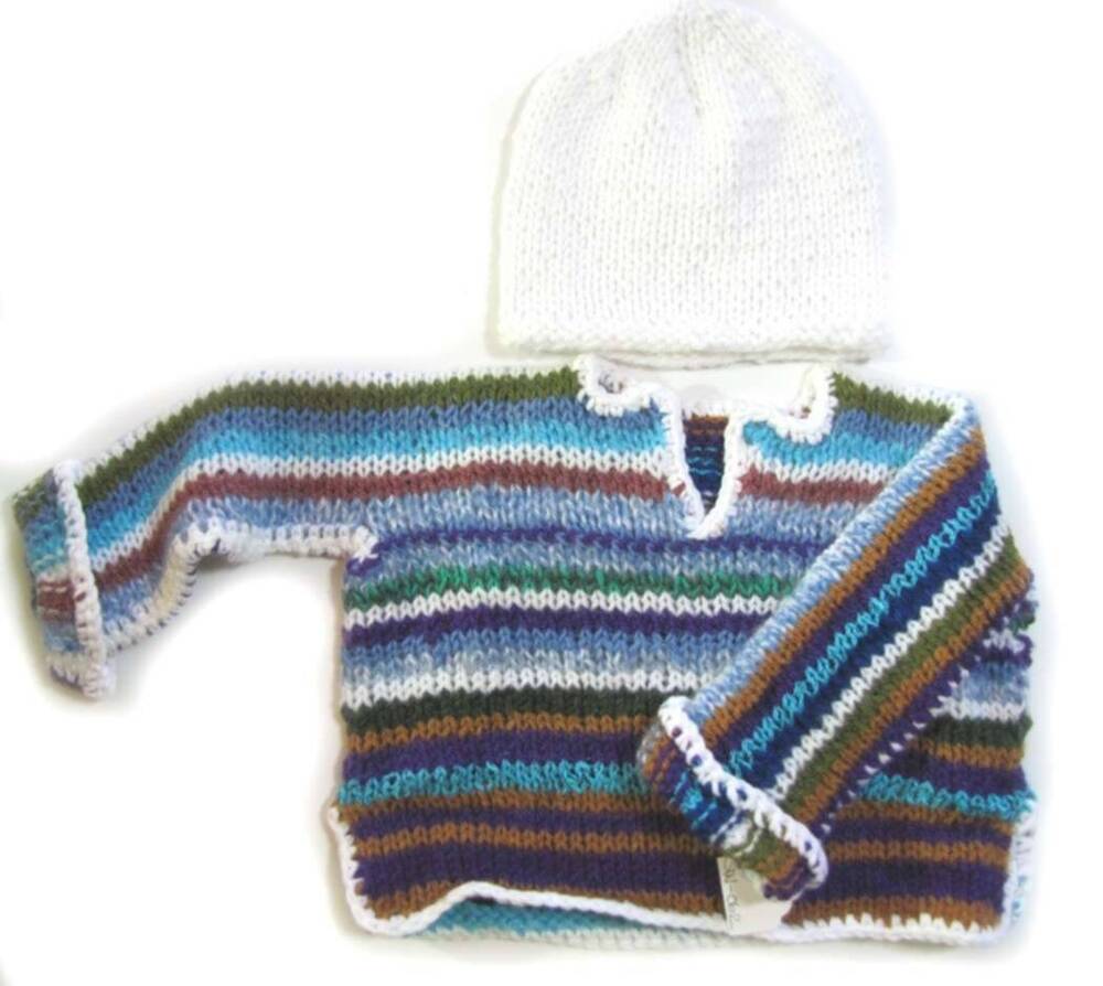 KSS Earth Striped Acrylic Sweater and Hat (12-24 Months) - Click Image to Close
