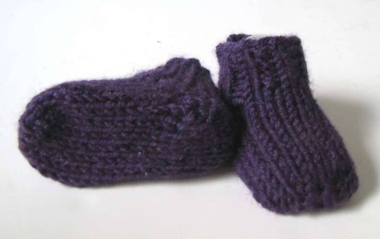 KSS Purple Acrylic Knitted Booties (0 - 3 Months) - Click Image to Close