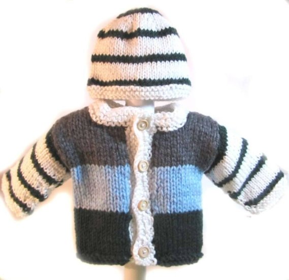 KSS Heavy Grey and Blue Cardigan and Hat 12 Months SW-495 - Click Image to Close