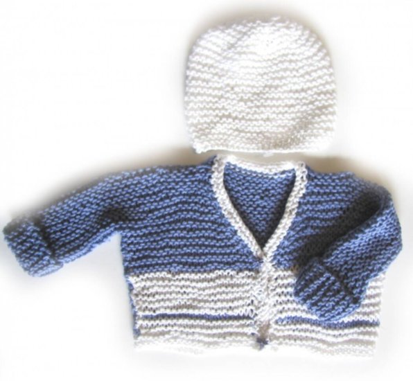 KSS Purple/White Cotton Knitted Sweater and a Hat (6 Months) SW-616 - Click Image to Close