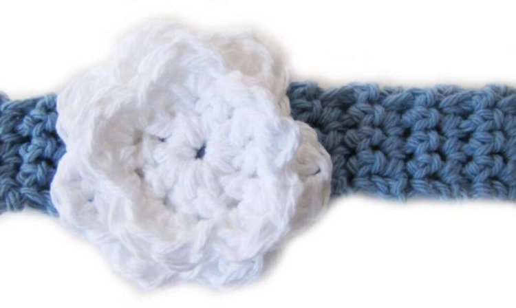 KSS Blue Cotton Crocheted Headband 17 - 18" (2 - 4 Years) - Click Image to Close