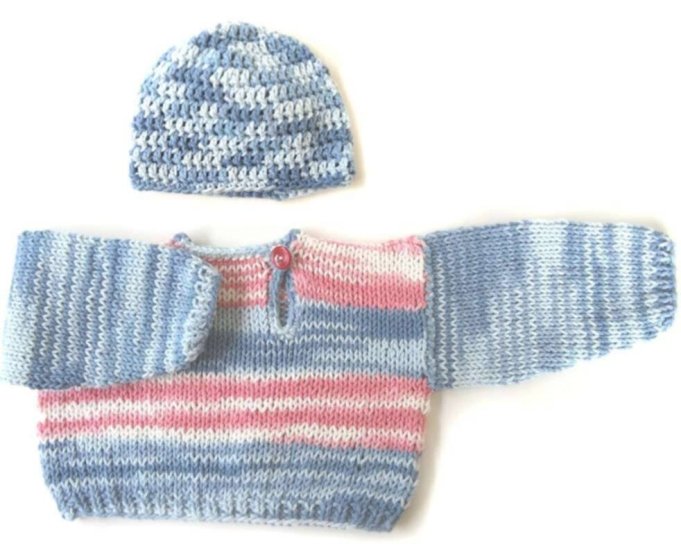 KSS Light Blue and Pink Cotton Sweater and Hat (12 Months)