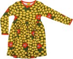 DUNS Organic Cotton Flower Oive Long Sleeve Dress 4-6 Months DUNS-OLIVLSG68