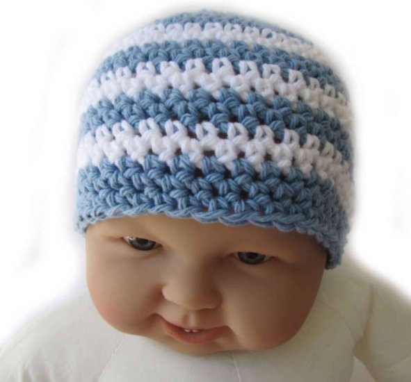 KSS Blue/White Striped Cotton Hat 15 - 16" (6 - 18 Months) HA-167 - Click Image to Close