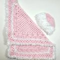 KSS Pink and White Baby Blanket 22"x17" and Hat Newborn and up BB-143