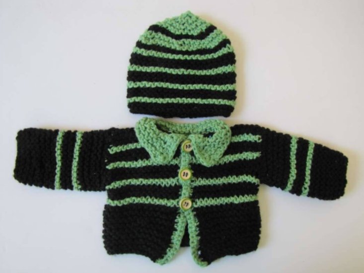 KSS Black/Mint Green Sweater/Jacket and Hat (Newborn) - Click Image to Close