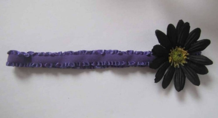 KSS Purple Elastic Black Flower Headband 16 - 18" (2 - 3 Years) - Click Image to Close