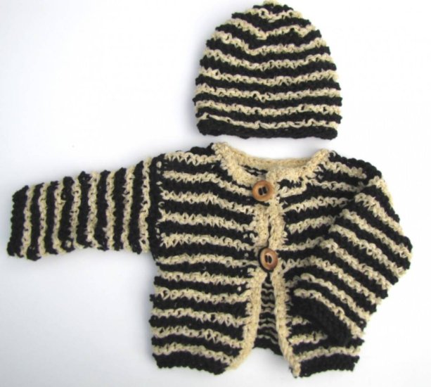 KSS Zebra Striped Sweater/Cardigan with a Hat (3 Months) - Click Image to Close