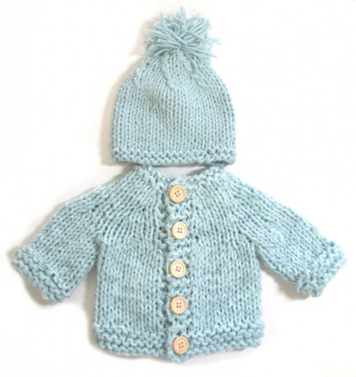 KSS Aqua Colored Sweater/Cardigan with a Hat (3 Months) - Click Image to Close