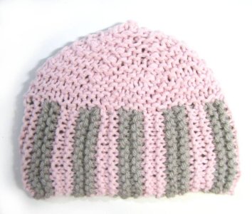 KSS Pink/Grey Striped Beanie Hat 11" (0-3 Months)