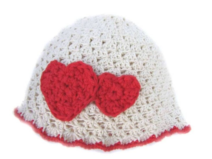 KSS Natural Cotton Cap with Red Hearts 14" ( 6-12 Months) - Click Image to Close