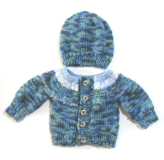 KSS Light Blue/Blue Sweater/Cardigan with a Hat Newborn - Click Image to Close