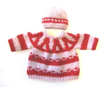 KSS Pink/Red Baby Pullover Sweater with a Hat (9-12 Months)