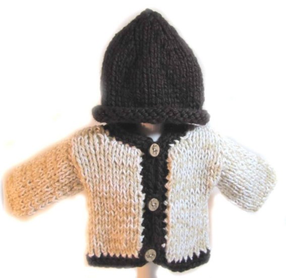 KSS Beige Sweater/Cardigan with a Hat (6 Months) - Click Image to Close