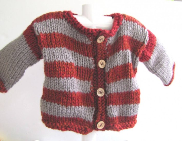 KSS Heavy Grey/Red Cardigan and Cap (18 Months) SW-686 - Click Image to Close