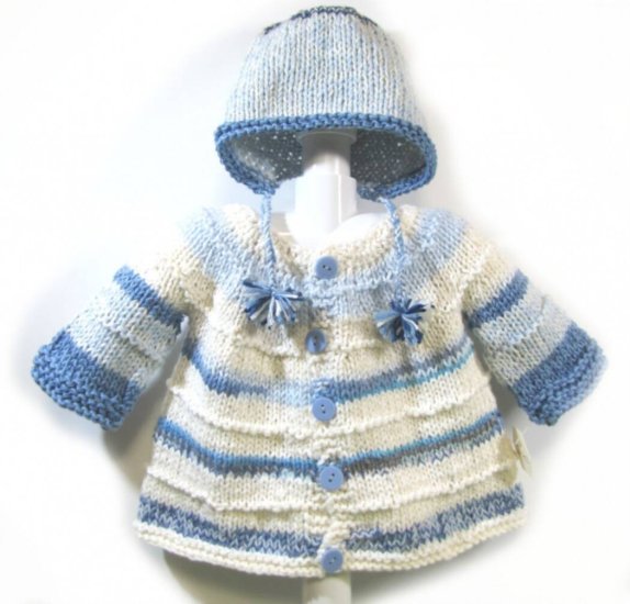 KSS Blue Knitted Baby Sweater/Jacket & Cap (9 Months) SW-752 - Click Image to Close
