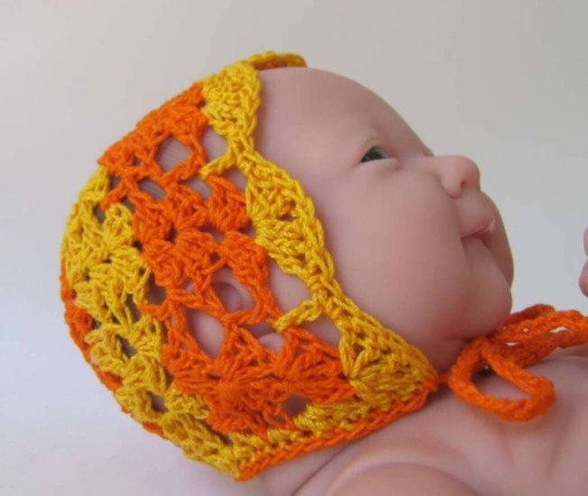 KSS Orange and Gold Lacy Cotton Sunhat/Bonnet Preemie-NB HA-298 - Click Image to Close