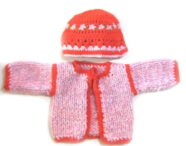 KSS Pink/Red Heavy Sweater/Cardigan with a Hat (6 Months)