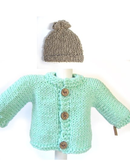 KSS Aqua Cotton Baby Sweater/Cardigan (3 - 6 Months) SW-682 - Click Image to Close