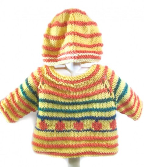 KSS Persimmon Striped Pullover Sweater with a Hat (12 Months) - Click Image to Close