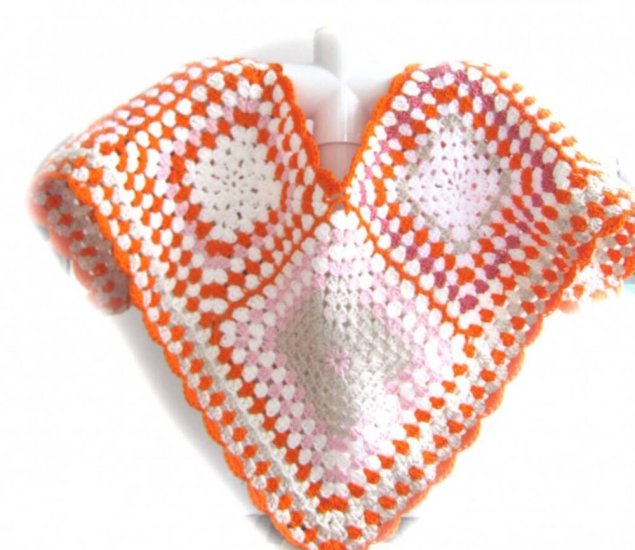 KSS Pink, Orange & White Crocheted Poncho 0 - 6 Years PO-019 - Click Image to Close