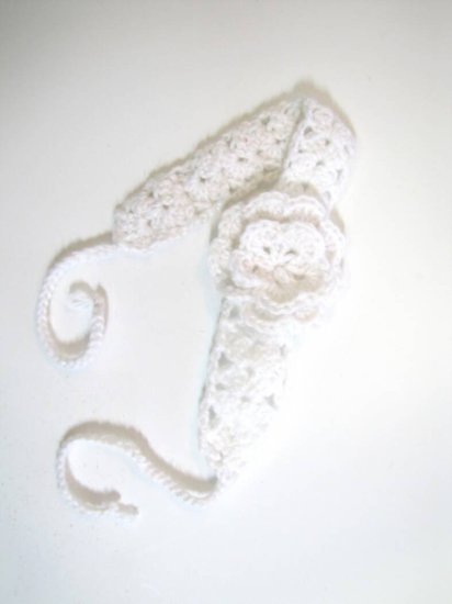KSS White Crocheted Headband up to 16" 0 - 24 Months - Click Image to Close
