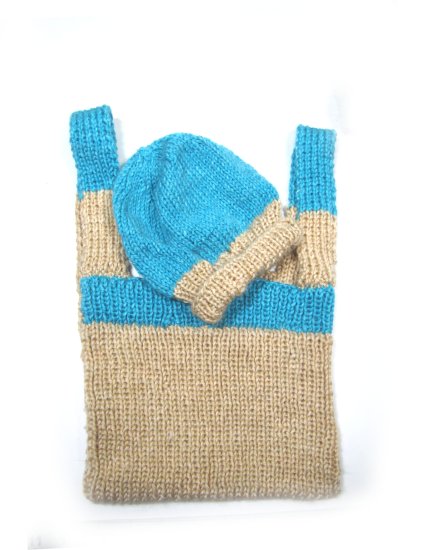 KSS Handmade Kids/Adults Beige/Aqua Shoulder Bag and Hat TO-119