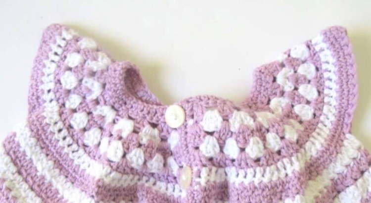 KSS Crocheted Whie/Lilac Cotton Baby Dress 6 Months