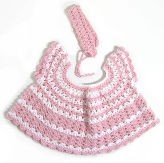 KSS Pink/White Crocheted Baby Dress and Headband (12 Months) DR-142 - Click Image to Close