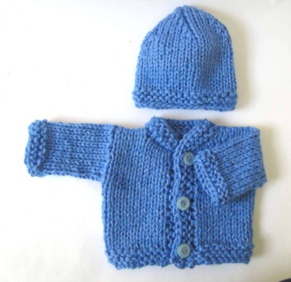 KSS Heavy Blue Sweater/Cardigan and Hat Set 3M - Click Image to Close