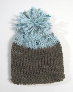 KSS Grey/Blue Hat with Black Pom Pom 12 - 14" (0 -6 Months)