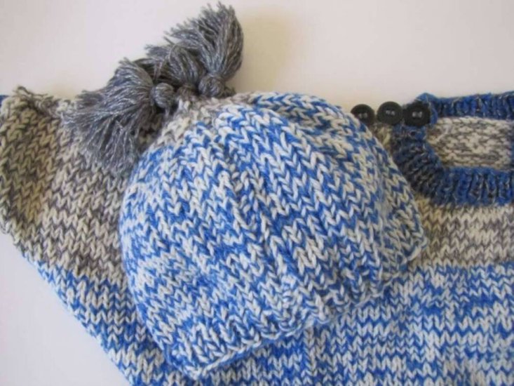KSS Blue, Grey and White Tweed Sweater and Hat 4 Years - Click Image to Close