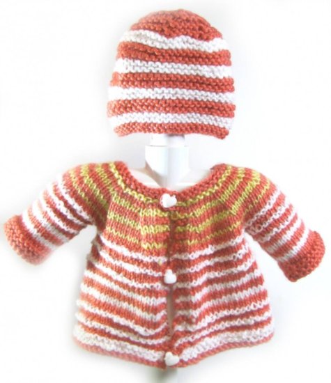 KSS Peach/White Knitted Sweater and a Hat (6 Months) - Click Image to Close