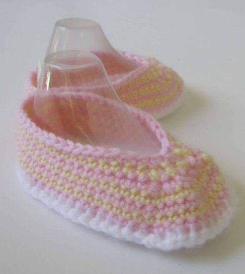 KSS Pink/Yellow Crocheted Booties (3 - 6 Months) BO-072 - Click Image to Close