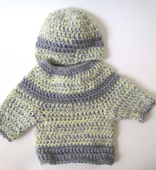 KSS Grey and Yellow Baby Cardigan and Hat 12 Months SW-266 - Click Image to Close