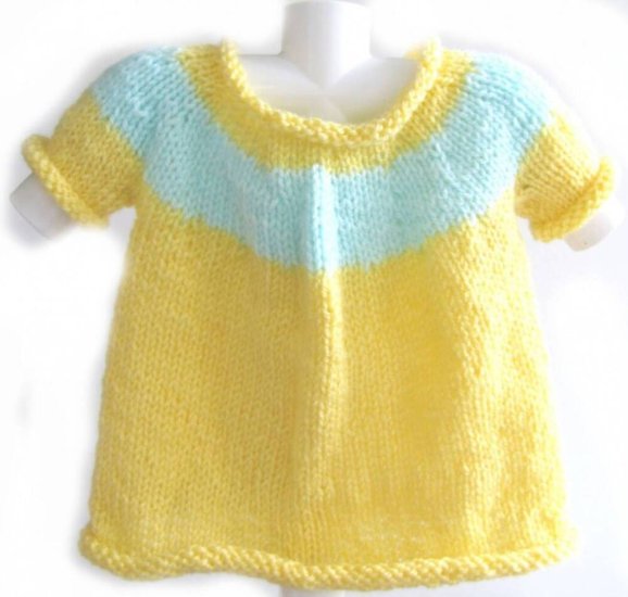 KSS Yellow/Aqua Knitted Short Sleeve Dress 9 Months - Click Image to Close